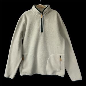 Blue 84 1/4 Zip Fleece Sweatshirt Men M Cream Green Trim Mock Neck Zip Pockets